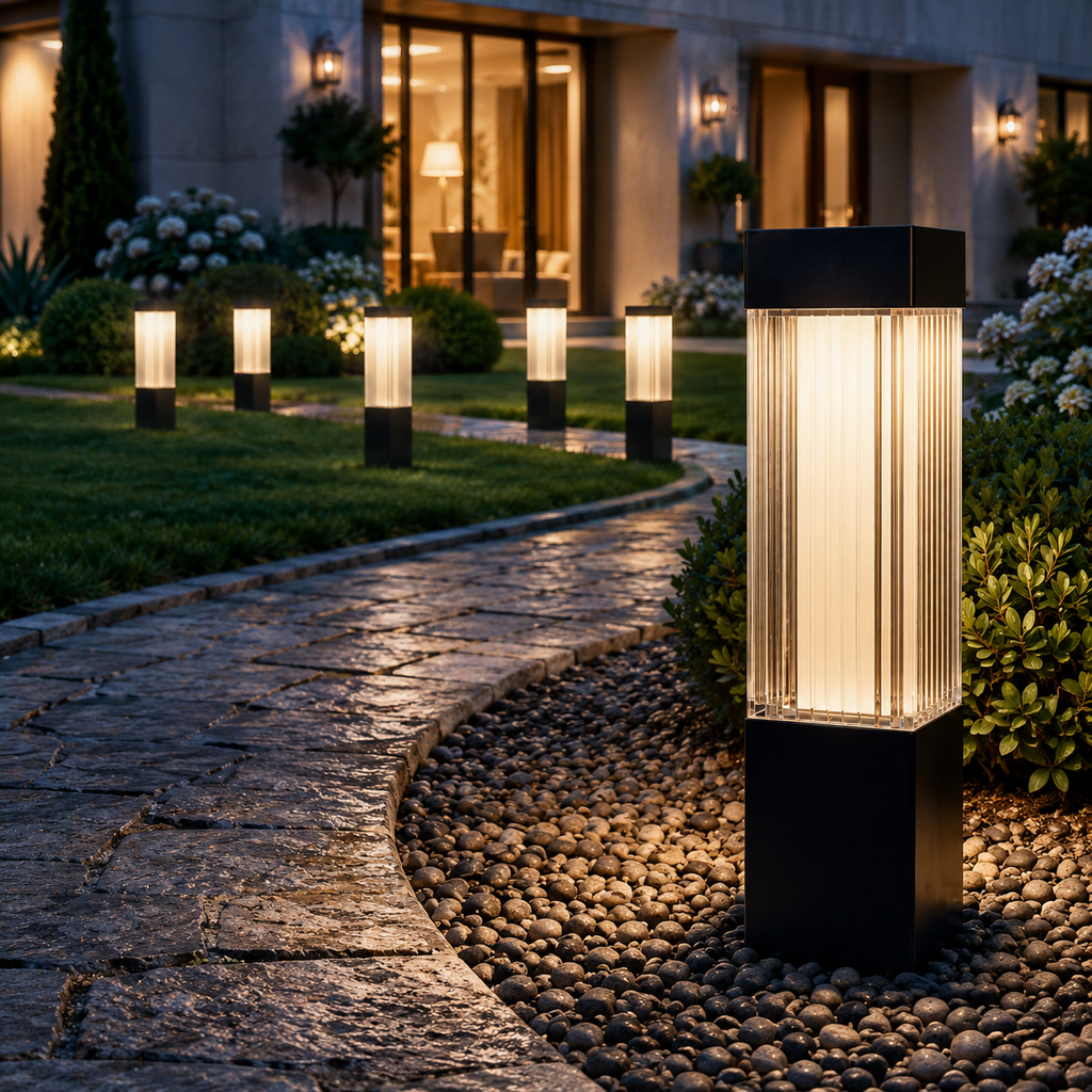 Solara | Elegant Solar Garden Lights Set of 4 with Ribbed Shades 2