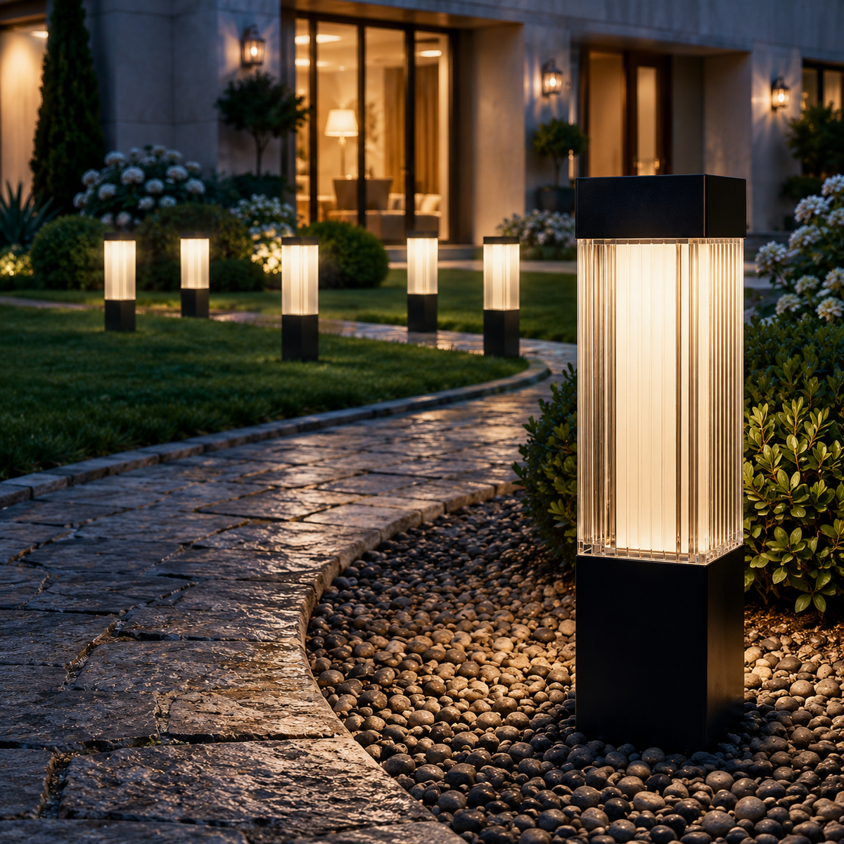 Solara | Elegant Solar Garden Lights Set of 4 with Ribbed Shades 2
