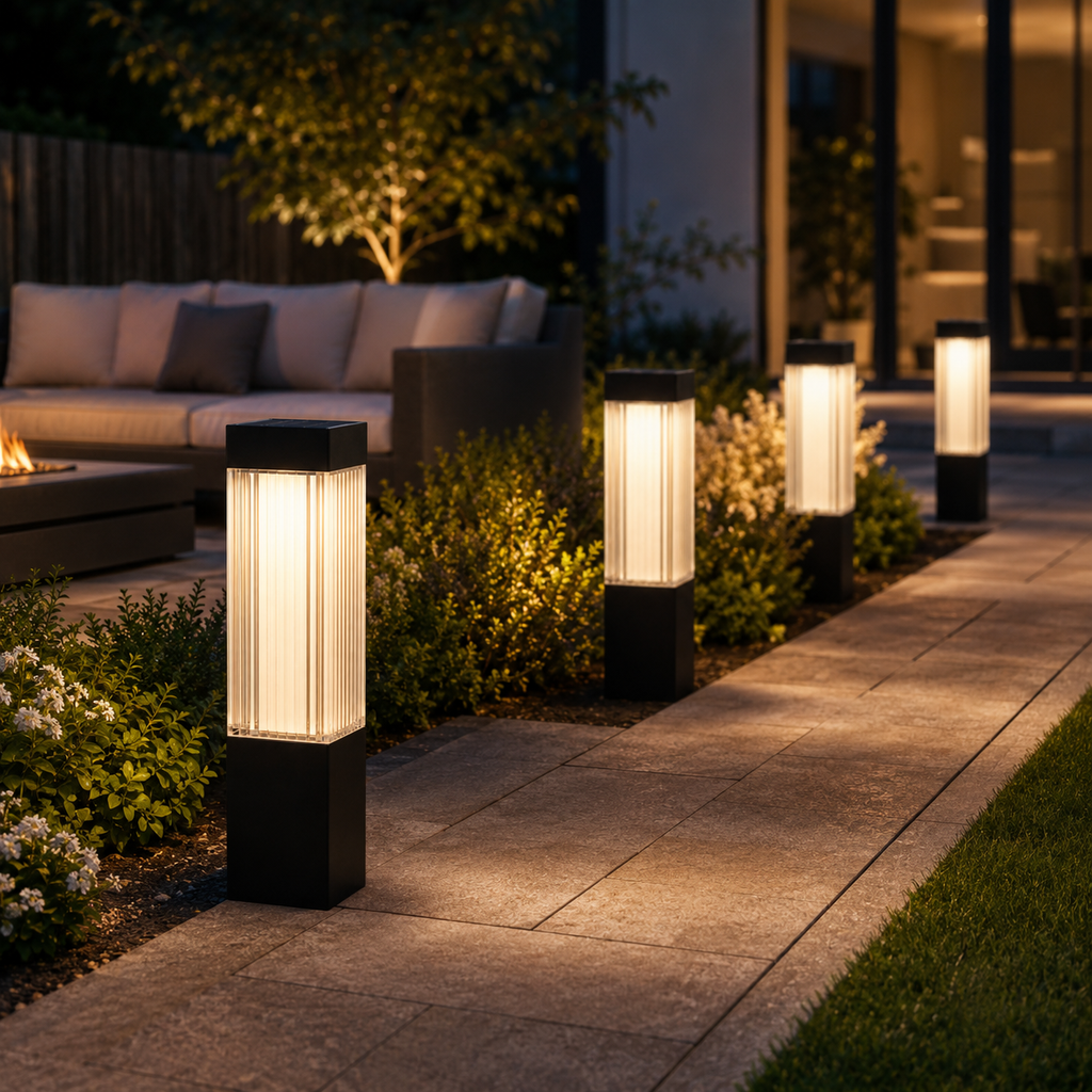 Solara | Elegant Solar Garden Lights Set of 4 with Ribbed Shades 3