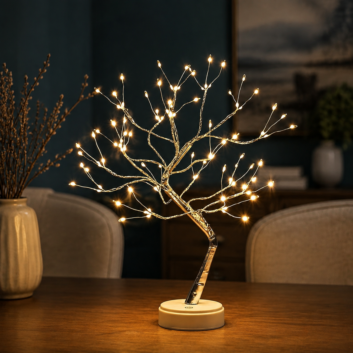 Table Lamp, Branching Copper Wire Tree Design, PVC And Copper, Warm White LED 0