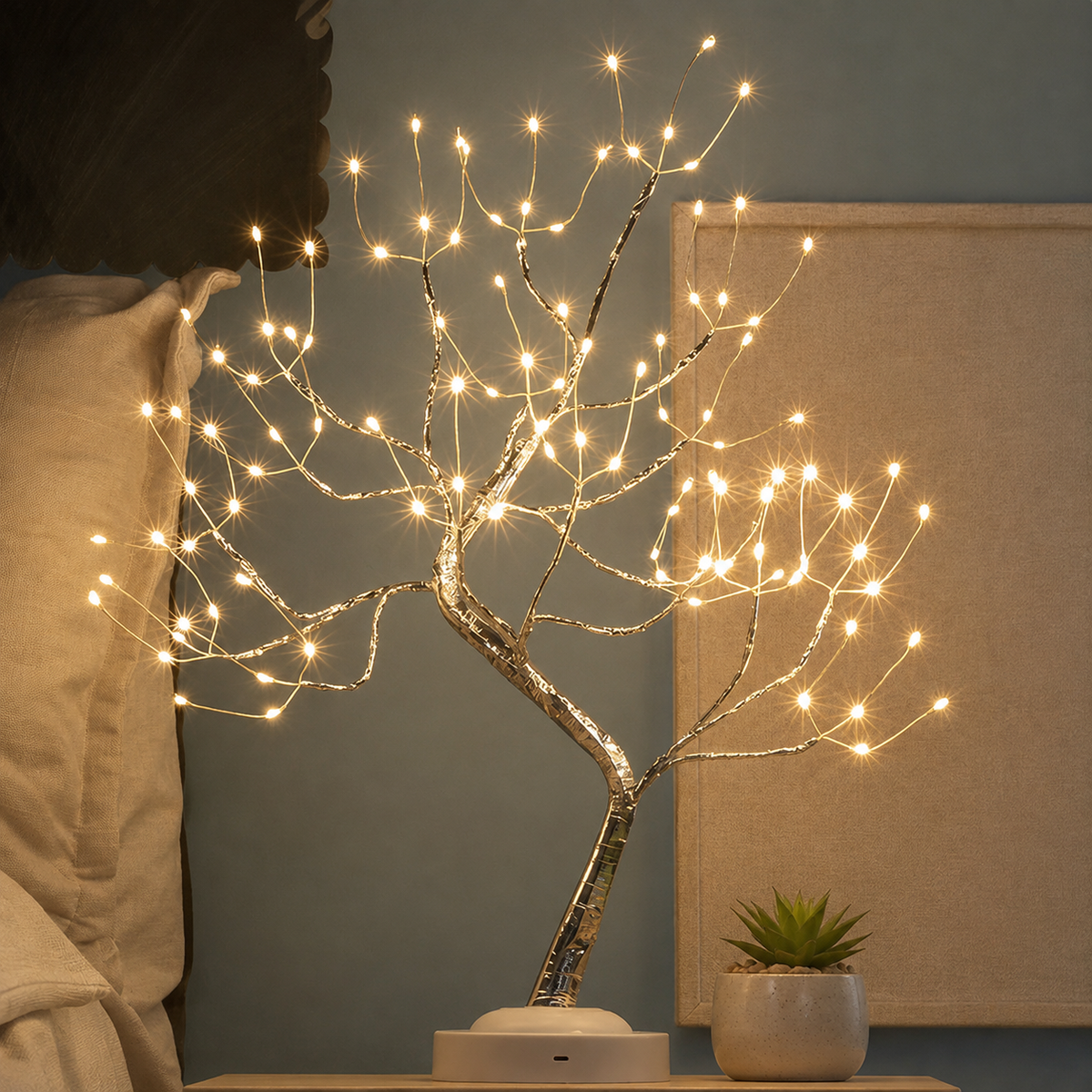Table Lamp, Branching Copper Wire Tree Design, PVC And Copper, Warm White LED 4