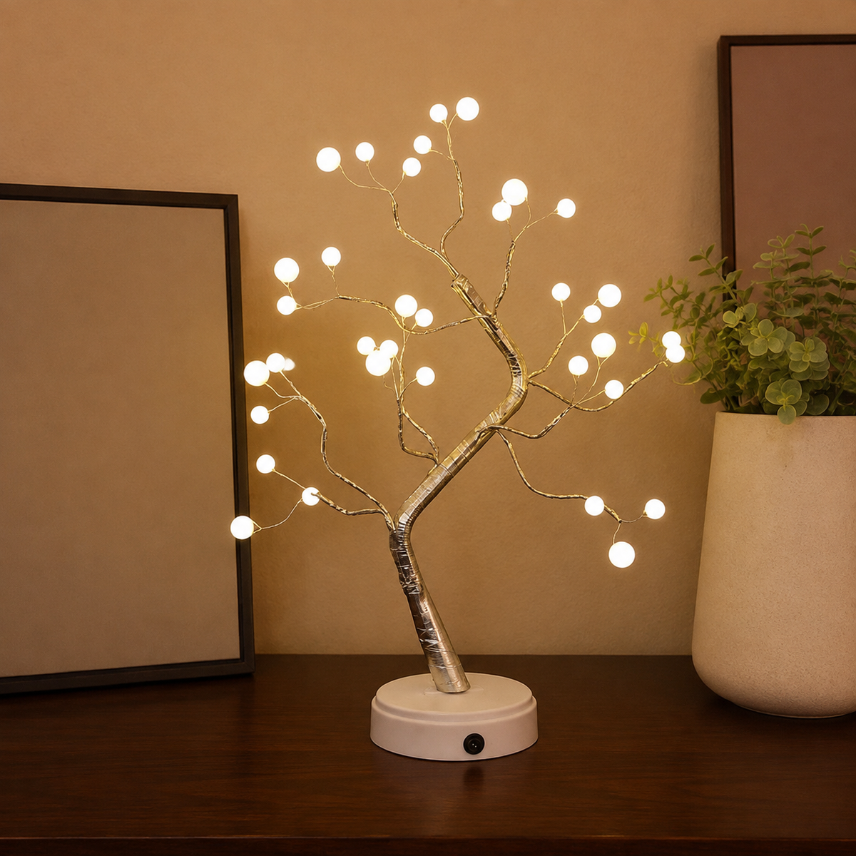 Table Lamp, Branching Copper Wire Tree Design, PVC And Copper, Warm White LED 6