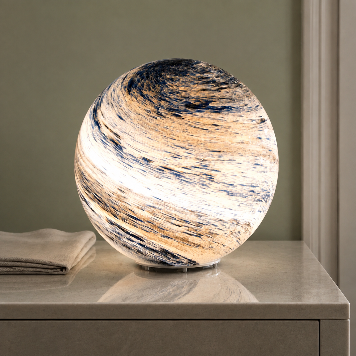 Table Lamp, Color Changing Moon Sphere Design, Glass, Brown Or Blue Finish 0