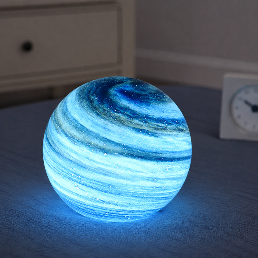 Table Lamp, Color Changing Moon Sphere Design, Glass, Brown Or Blue Finish 1