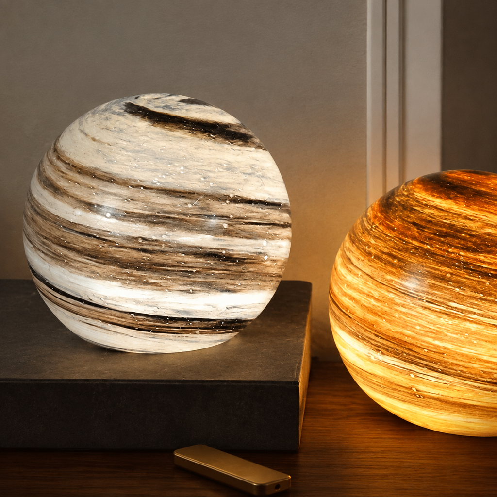 Table Lamp, Color Changing Moon Sphere Design, Glass, Brown Or Blue Finish 2