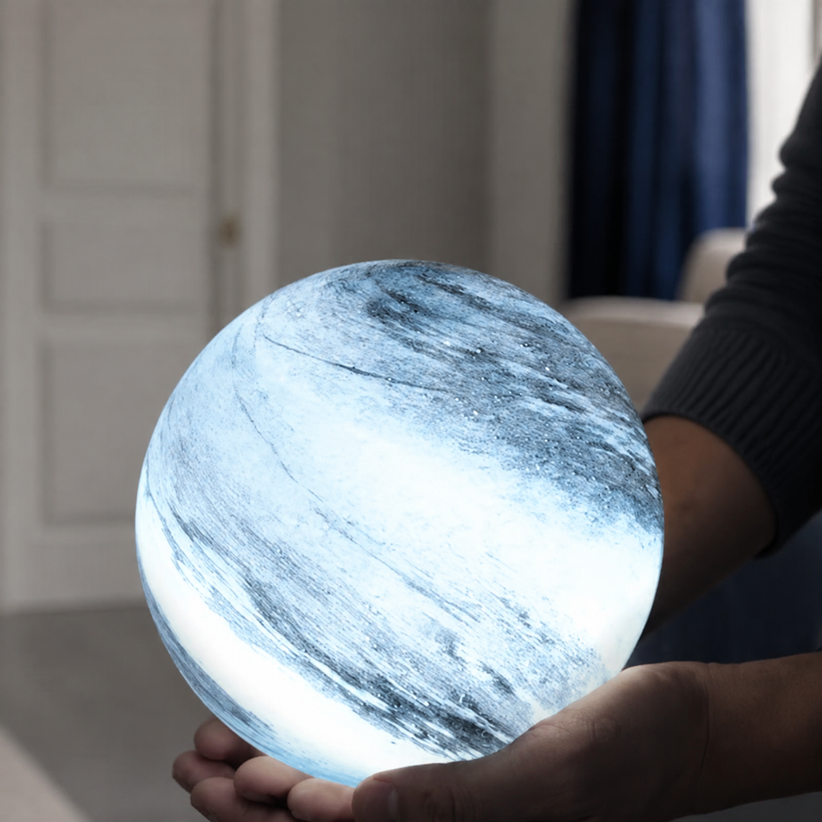 Table Lamp, Color Changing Moon Sphere Design, Glass, Brown Or Blue Finish 3