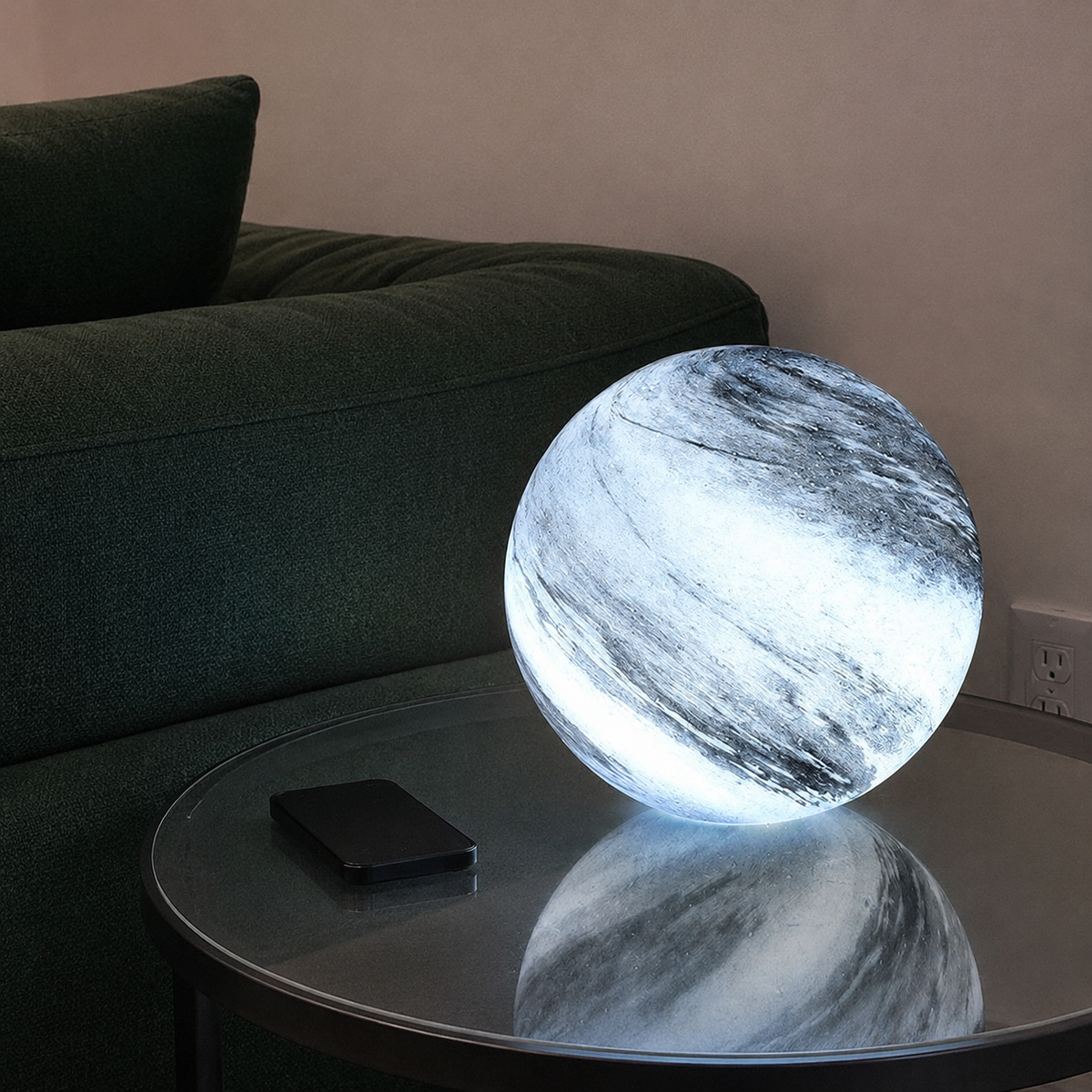 Table Lamp, Color Changing Moon Sphere Design, Glass, Brown Or Blue Finish 4