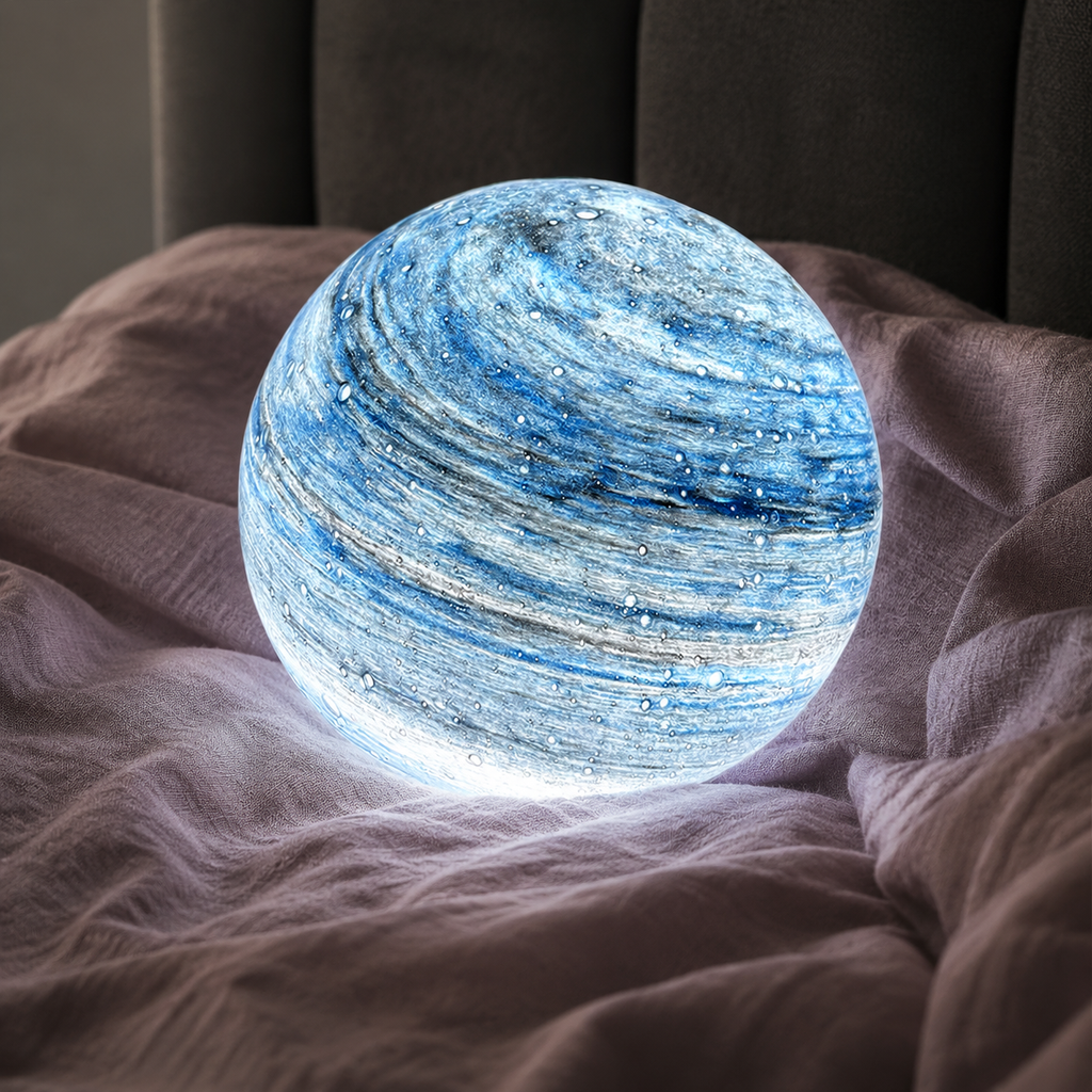 Table Lamp, Color Changing Moon Sphere Design, Glass, Brown Or Blue Finish 6