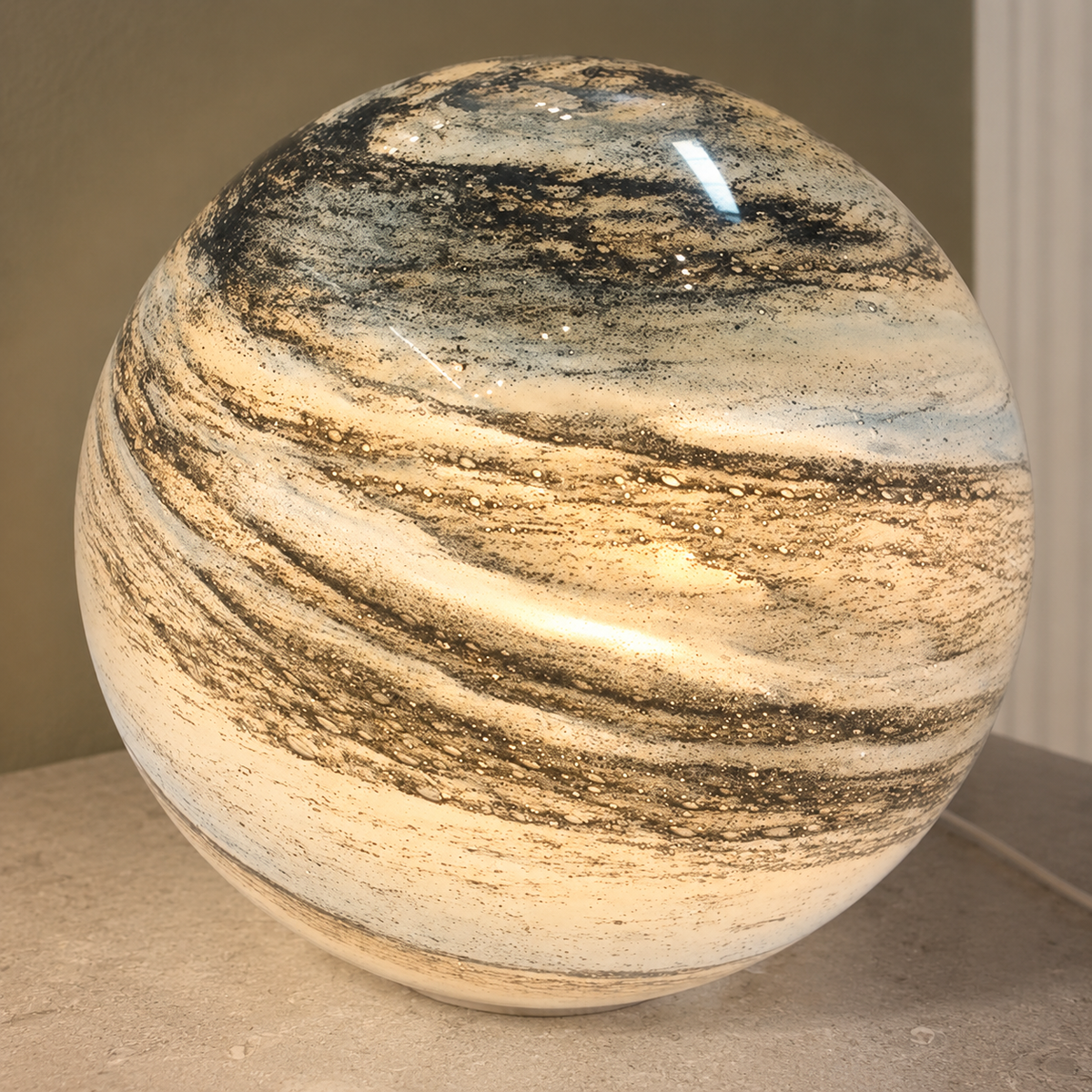 Table Lamp, Color Changing Moon Sphere Design, Glass, Brown Or Blue Finish 7