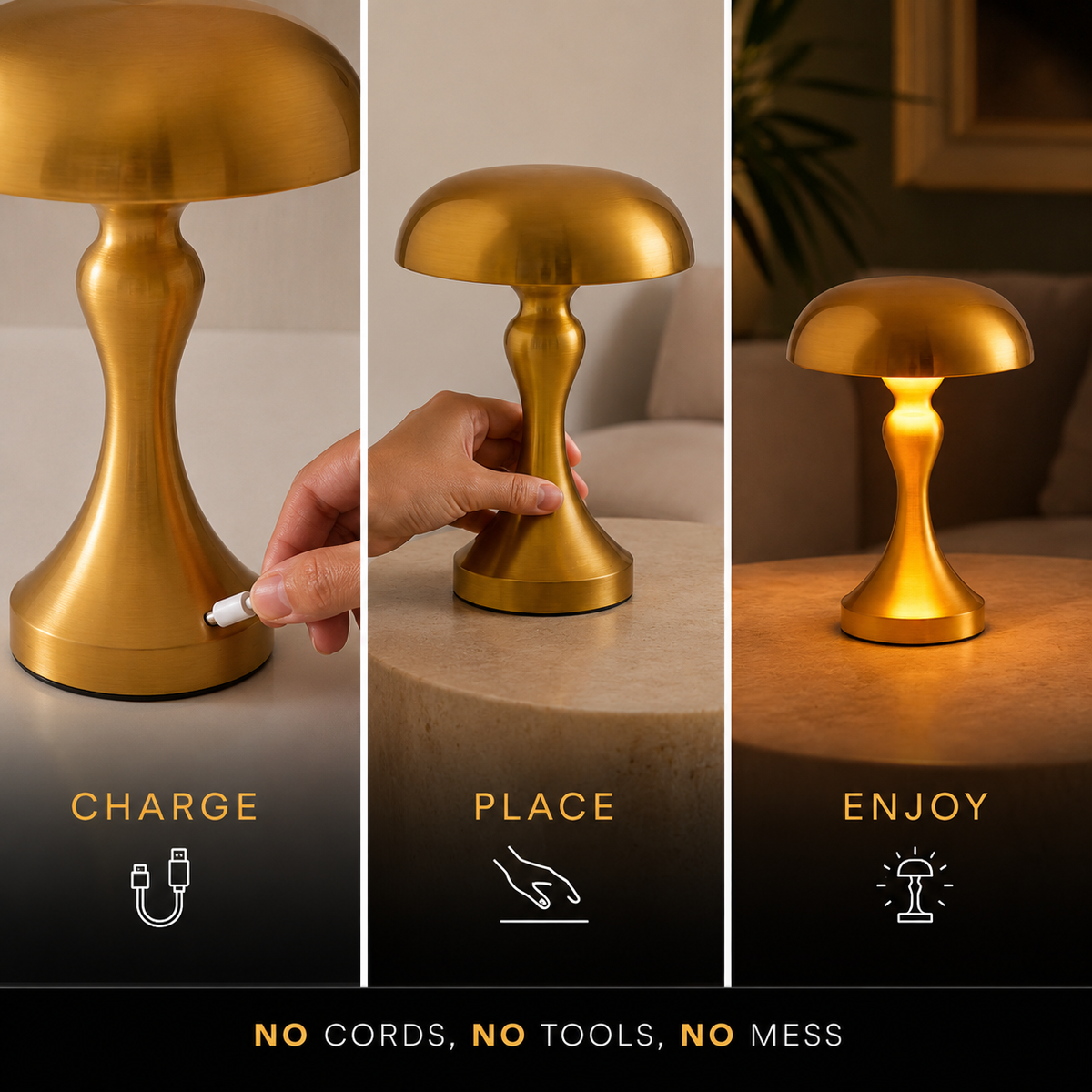 Table Lamp, Cordless Design, Iron And Acrylic, Rechargeable LED Light 6