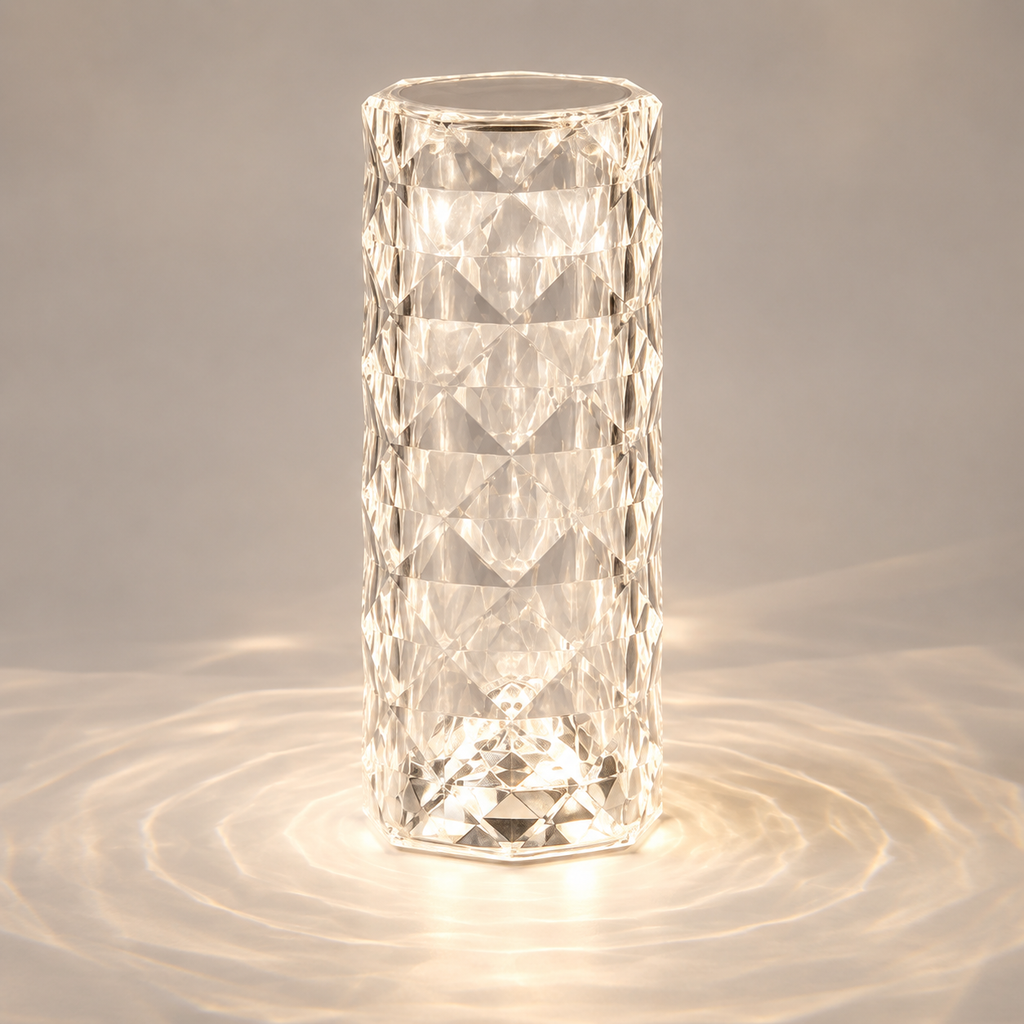 Table Lamp, Cordless Faceted Design, Transparent Technopolymer, White And RGB LED Lighting 0