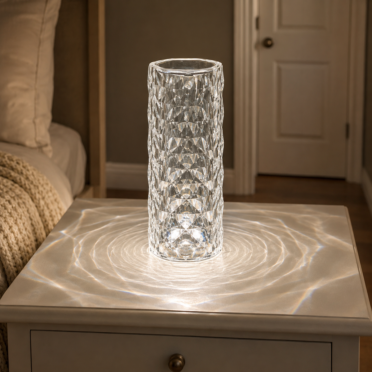 Table Lamp, Cordless Faceted Design, Transparent Technopolymer, White And RGB LED Lighting 1