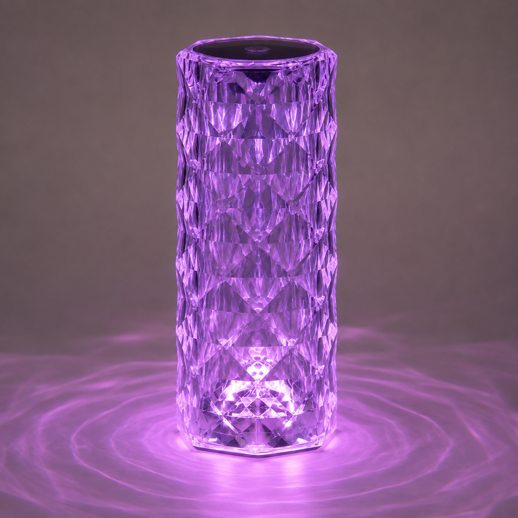 Table Lamp, Cordless Faceted Design, Transparent Technopolymer, White And RGB LED Lighting 10