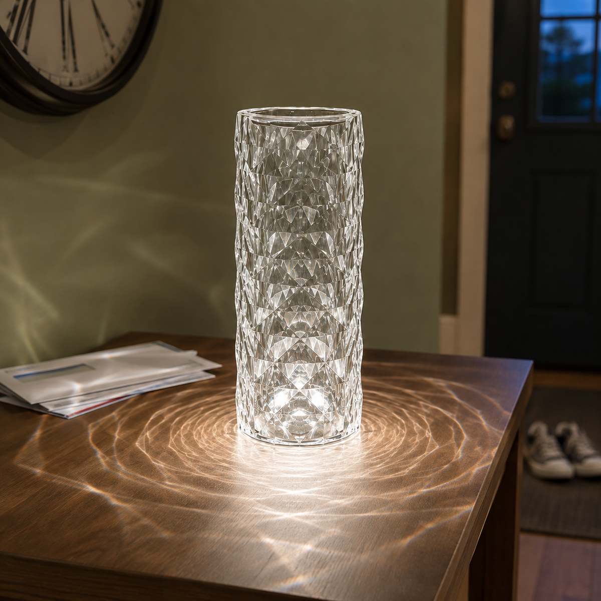 Table Lamp, Cordless Faceted Design, Transparent Technopolymer, White And RGB LED Lighting 2