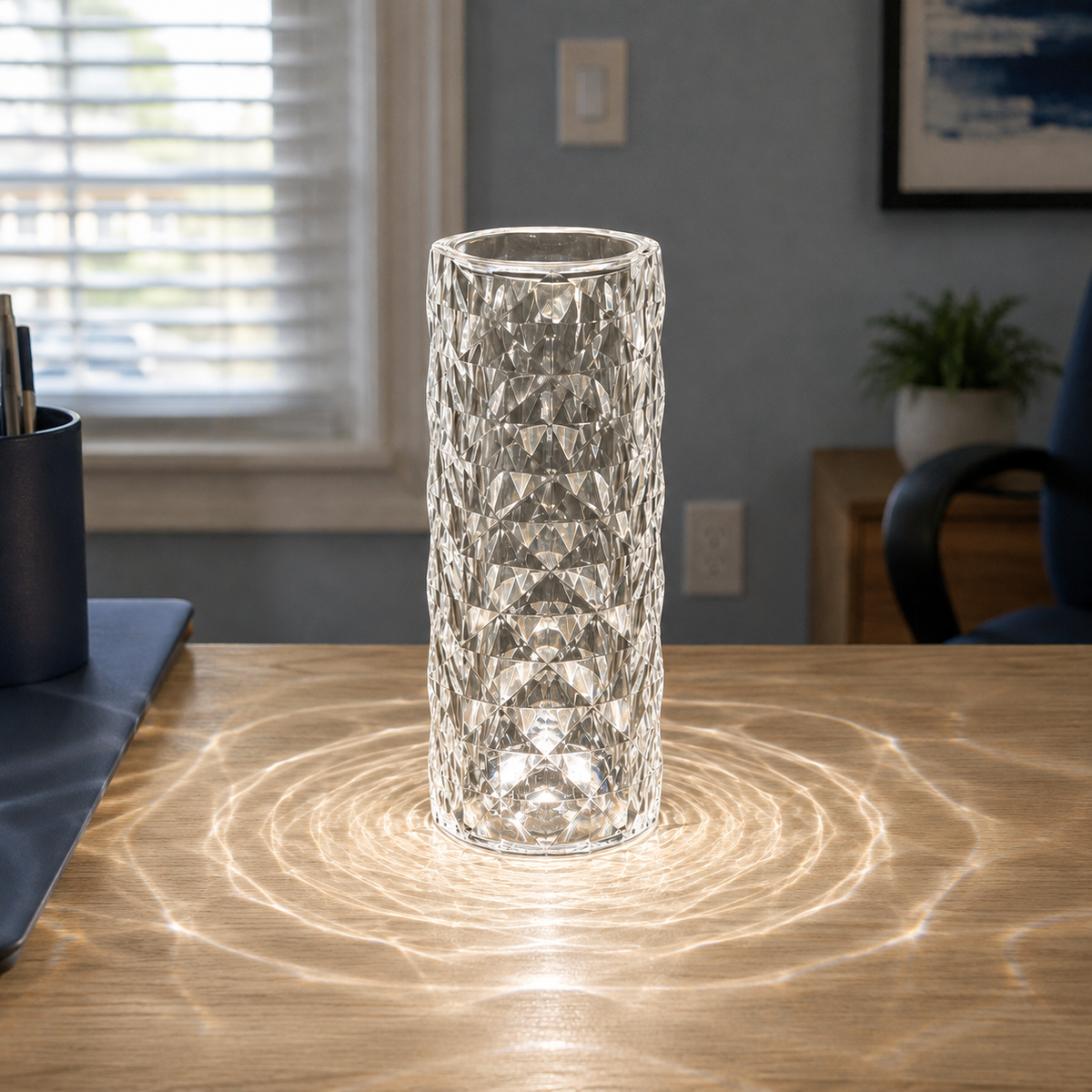 Table Lamp, Cordless Faceted Design, Transparent Technopolymer, White And RGB LED Lighting 3