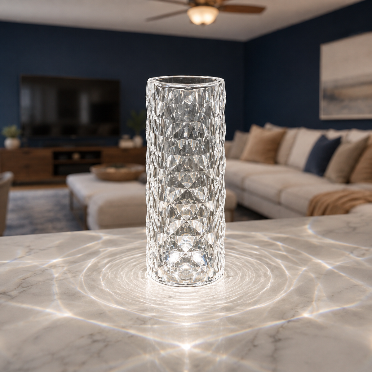 Table Lamp, Cordless Faceted Design, Transparent Technopolymer, White And RGB LED Lighting 4