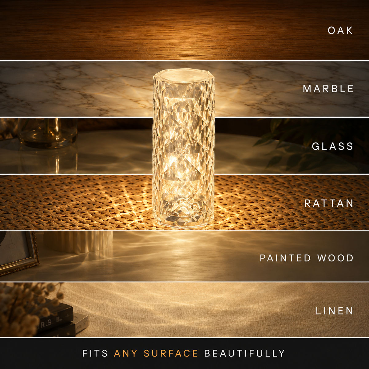 Table Lamp, Cordless Faceted Design, Transparent Technopolymer, White And RGB LED Lighting 7