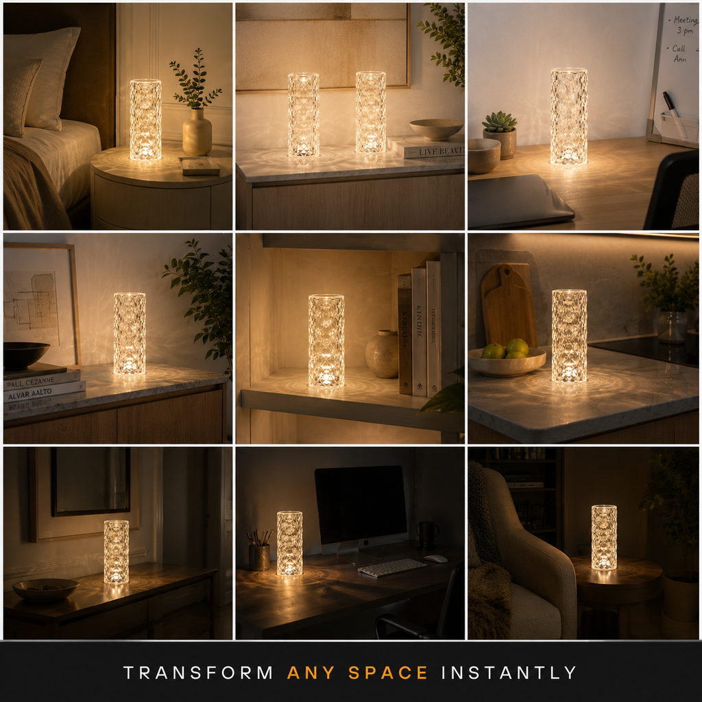 Table Lamp, Cordless Faceted Design, Transparent Technopolymer, White And RGB LED Lighting 8
