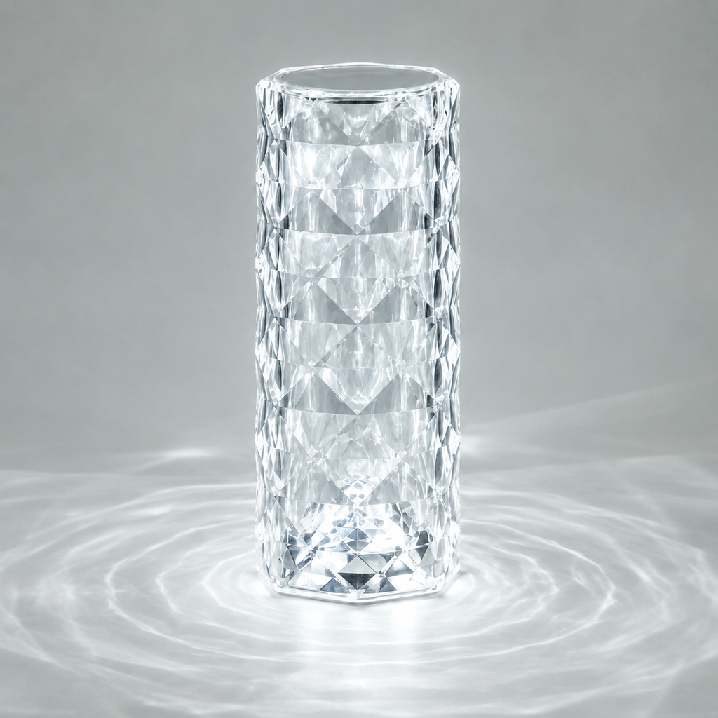 Table Lamp, Cordless Faceted Design, Transparent Technopolymer, White And RGB LED Lighting 9