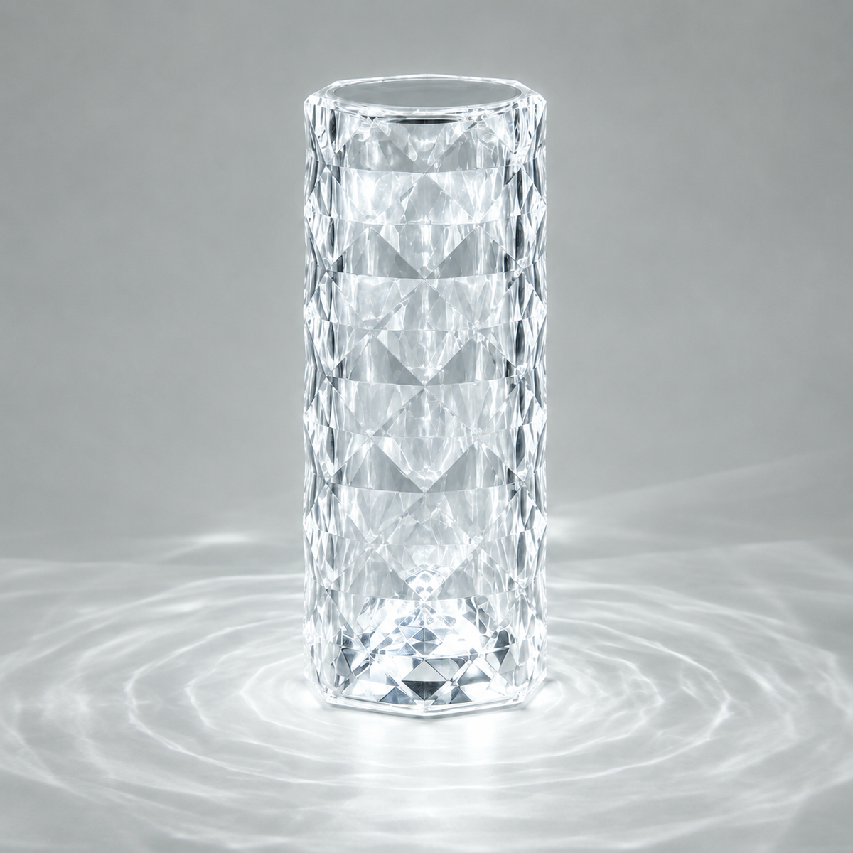 Table Lamp, Cordless Faceted Design, Transparent Technopolymer, White And RGB LED Lighting 9