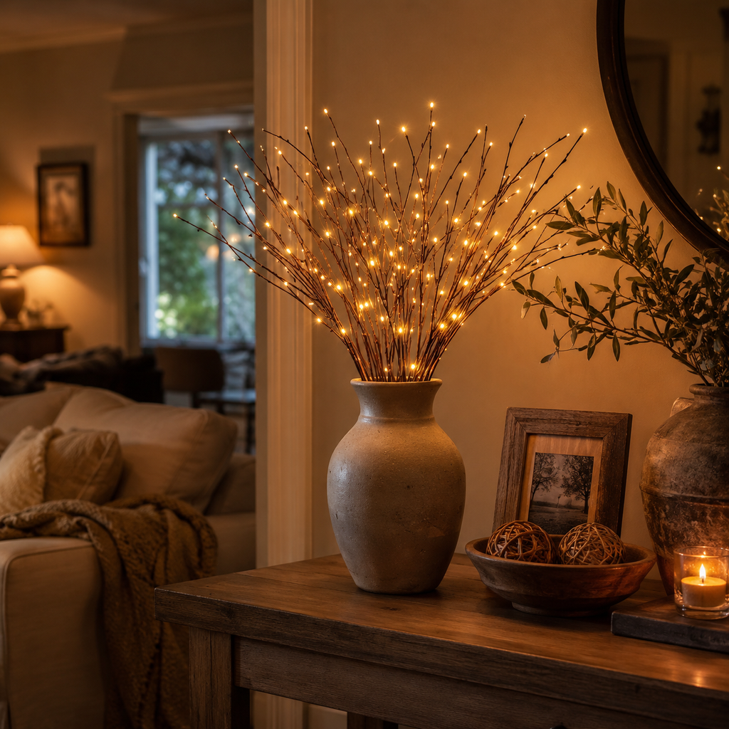 Table Lamp – Decorative LED Willow Branch Set, PVC Plastic, Warm White Battery Operated Light 1