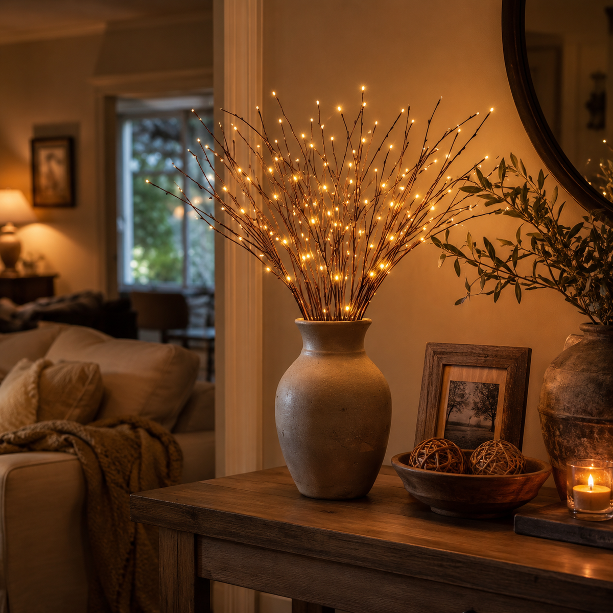 Table Lamp – Decorative LED Willow Branch Set, PVC Plastic, Warm White Battery Operated Light 1