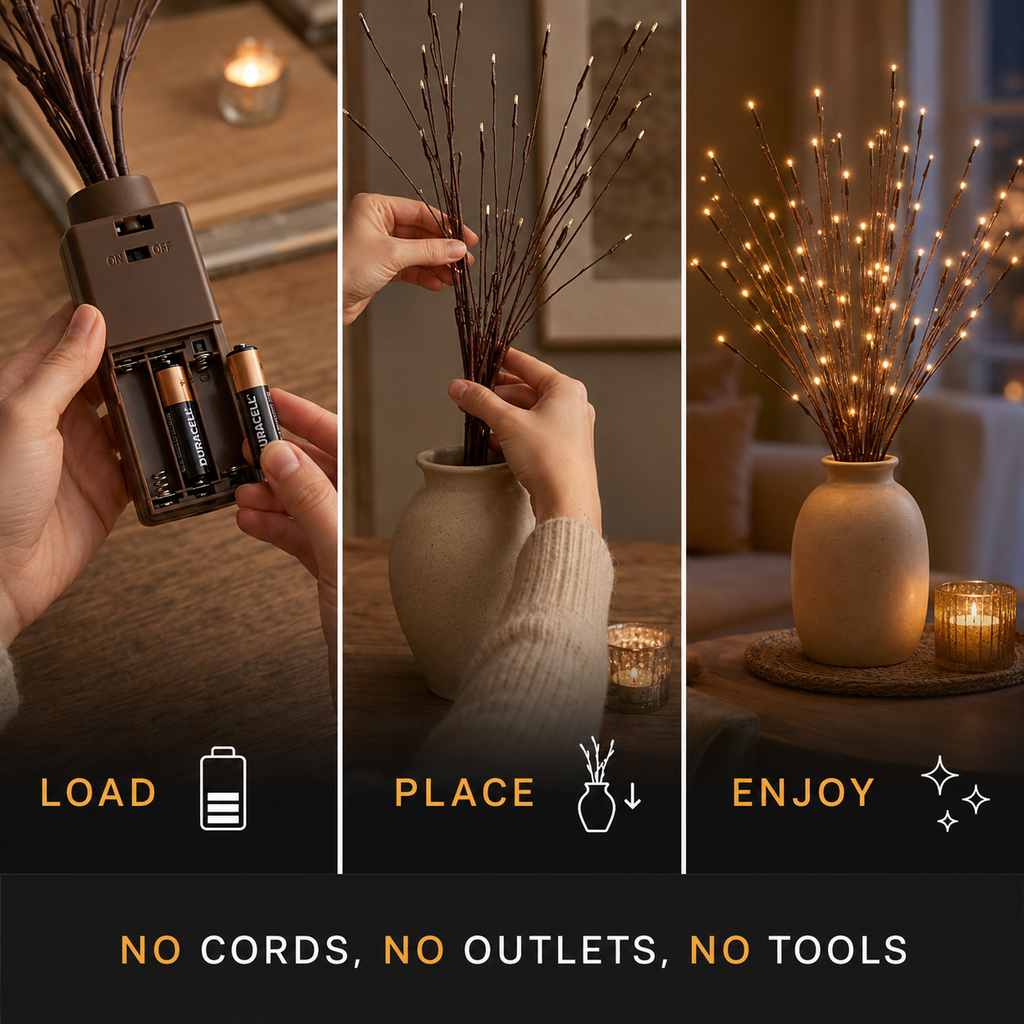 Table Lamp – Decorative LED Willow Branch Set, PVC Plastic, Warm White Battery Operated Light 3