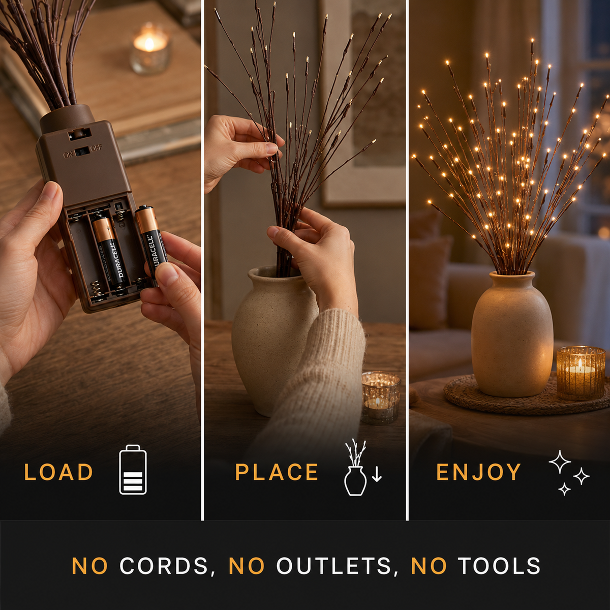 Table Lamp – Decorative LED Willow Branch Set, PVC Plastic, Warm White Battery Operated Light 3
