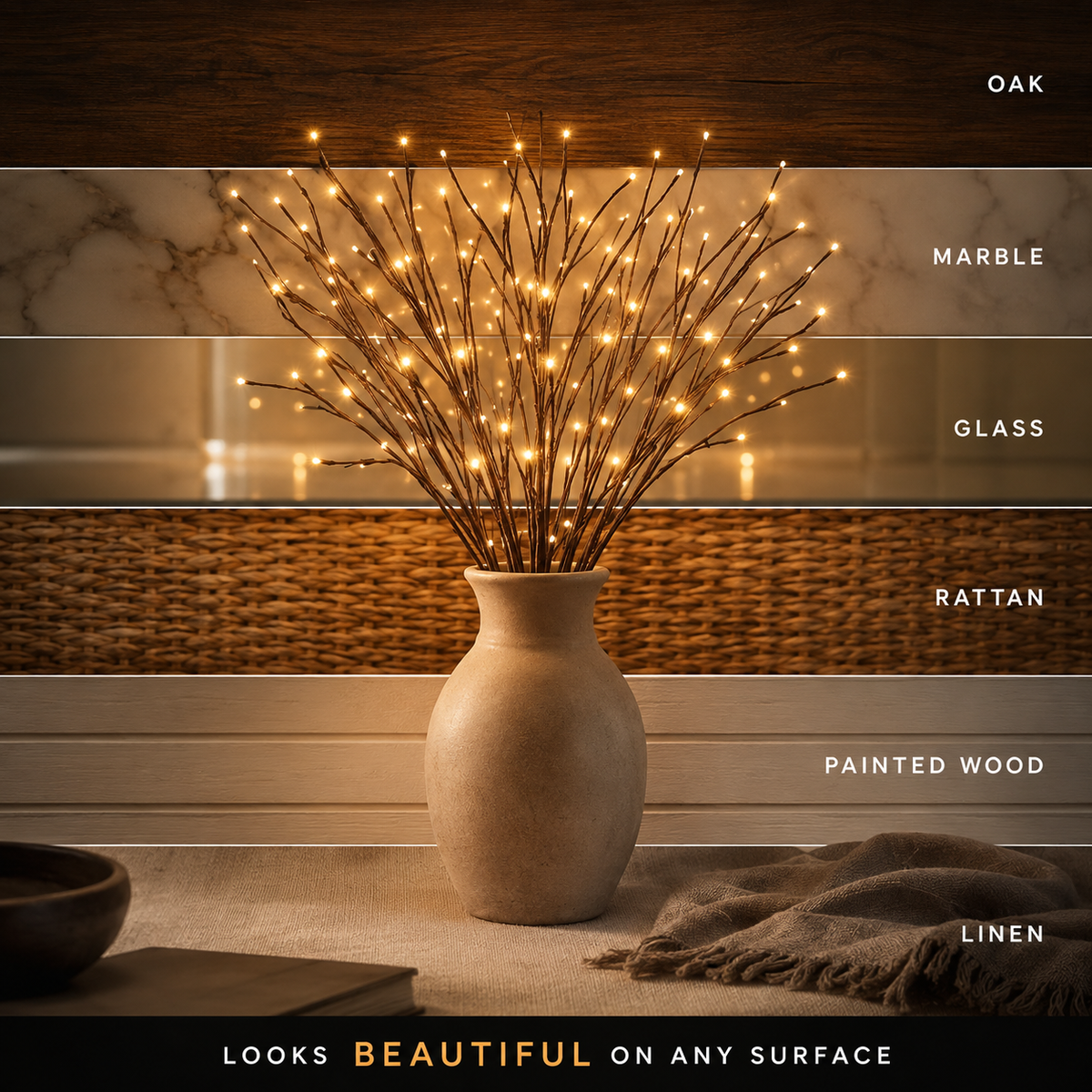 Table Lamp – Decorative LED Willow Branch Set, PVC Plastic, Warm White Battery Operated Light 4