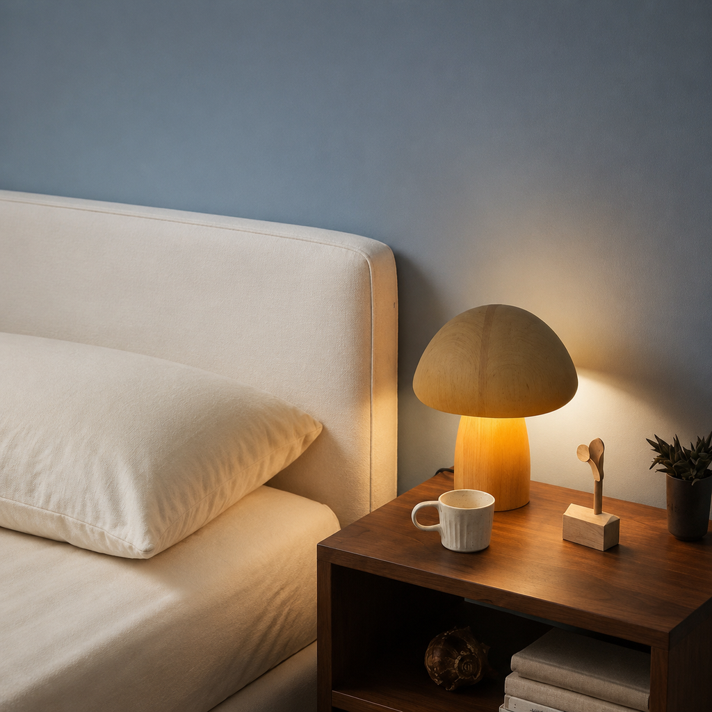 Table Lamp, Dimmable Mushroom Design, Wood, Dark Or Light Brown Finish 3