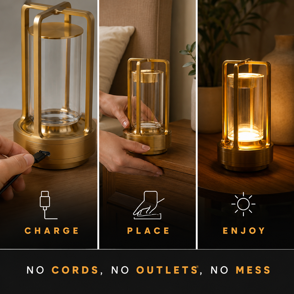 Table Lamp, Portable Cordless Design, Aluminum and Acrylic, Dimmable LED Lighting 3