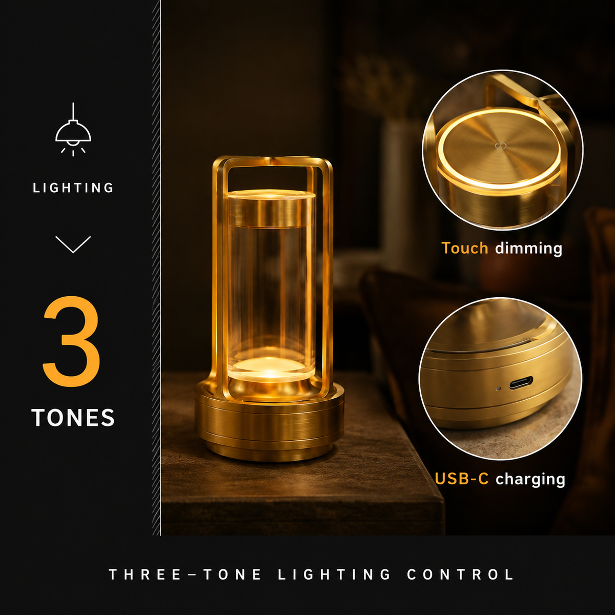Table Lamp, Portable Cordless Design, Aluminum and Acrylic, Dimmable LED Lighting 6