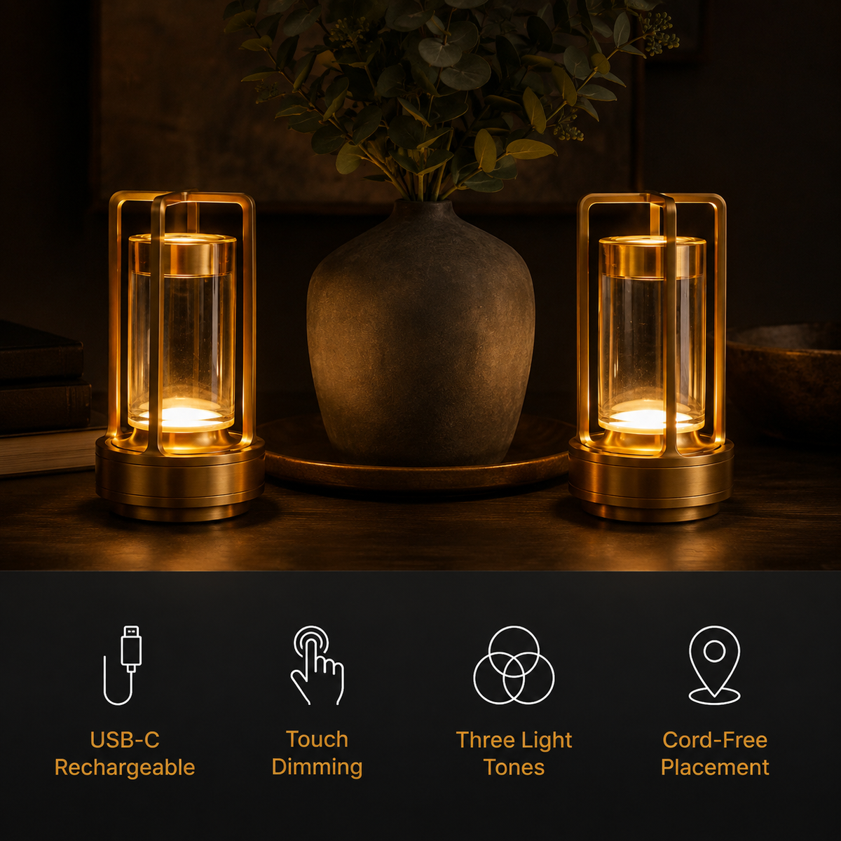 Table Lamp, Portable Cordless Design, Aluminum and Acrylic, Dimmable LED Lighting 7