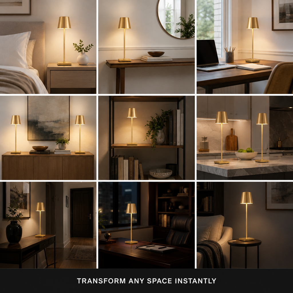 Table Lamp, Rechargeable Cordless Design, Aluminum And Acrylic, Adjustable 3000K 4000K 6000K Light 8