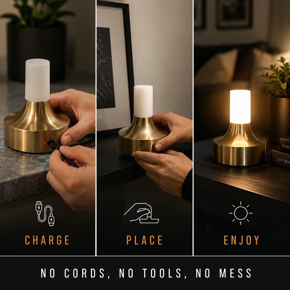 Table Lamp, Rechargeable Cordless Design, Aluminum, Touch Dimming And Three Color Temperatures 6