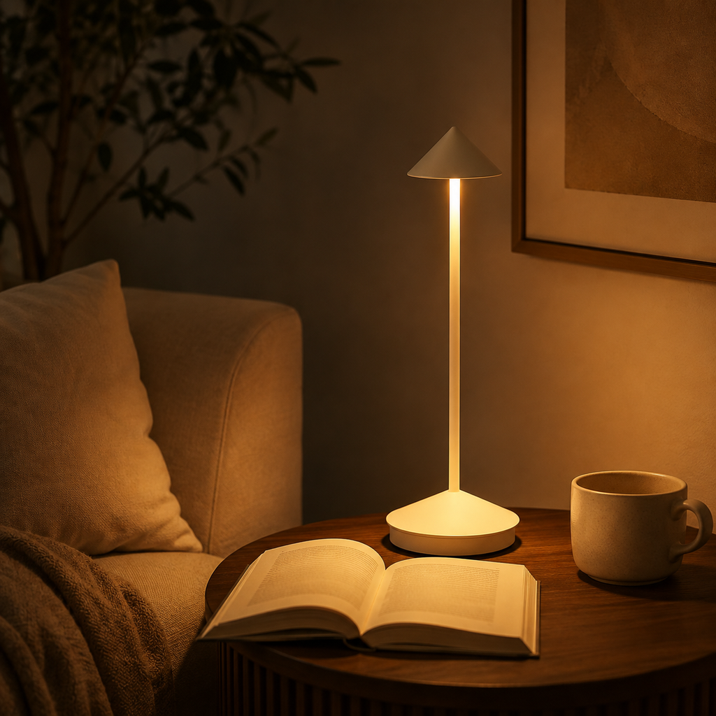 Table Lamp, Rechargeable Cordless Design, Aluminum and Polycarbonate, Warm White LED 1