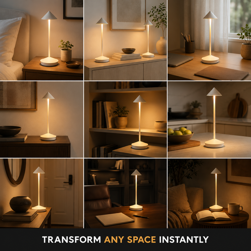 Table Lamp, Rechargeable Cordless Design, Aluminum and Polycarbonate, Warm White LED 5