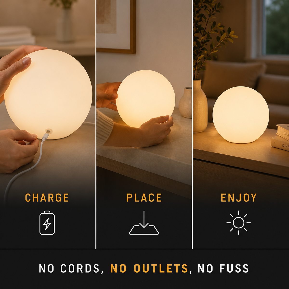 Table Lamp, Rechargeable Cordless Globe Design, Polyethylene, 16 Selectable LED Colors 4