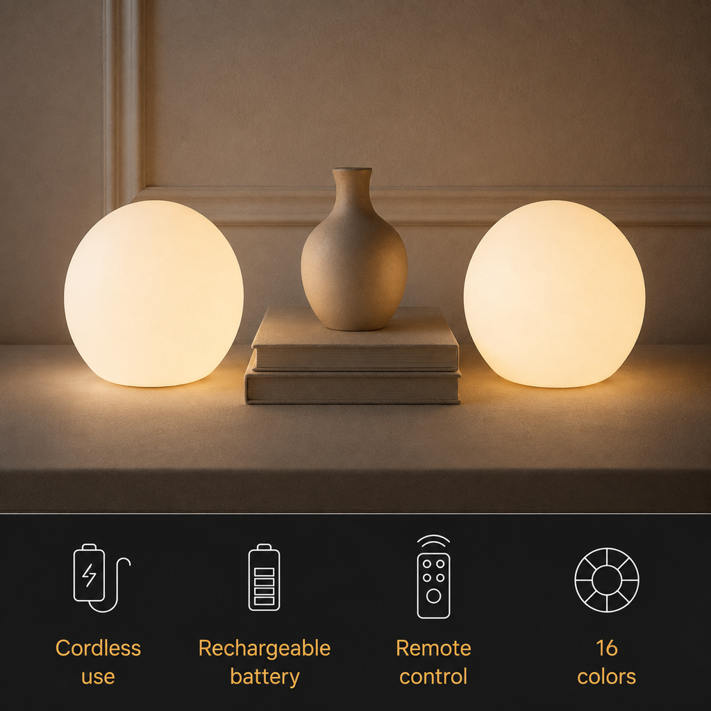 Table Lamp, Rechargeable Cordless Globe Design, Polyethylene, 16 Selectable LED Colors 8