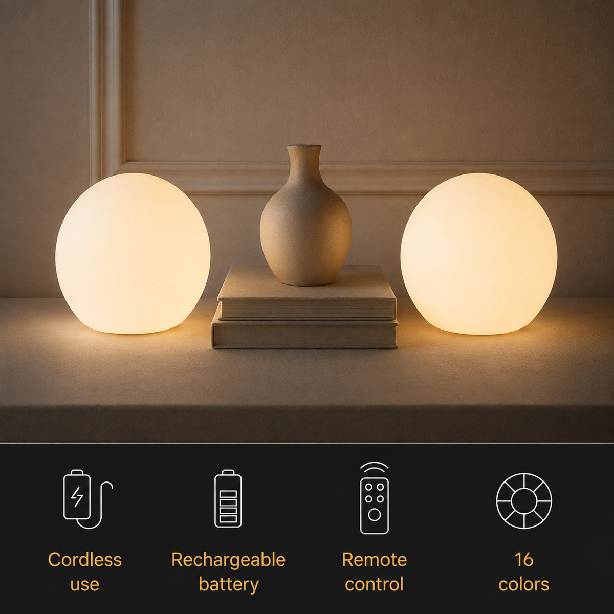 Table Lamp, Rechargeable Cordless Globe Design, Polyethylene, 16 Selectable LED Colors 8