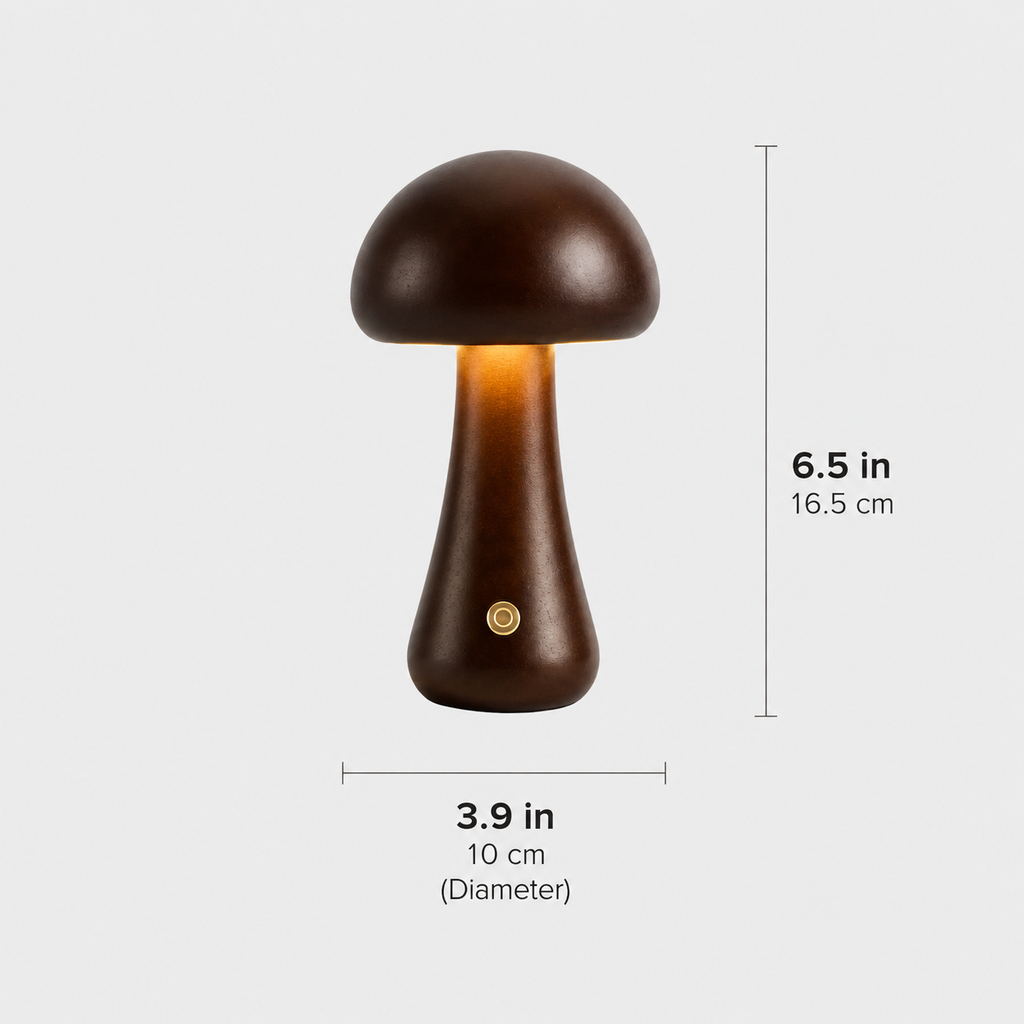 Table Lamp, Sculptural Mushroom Design, Wood And Metal, Dimmable Warm White LED 3