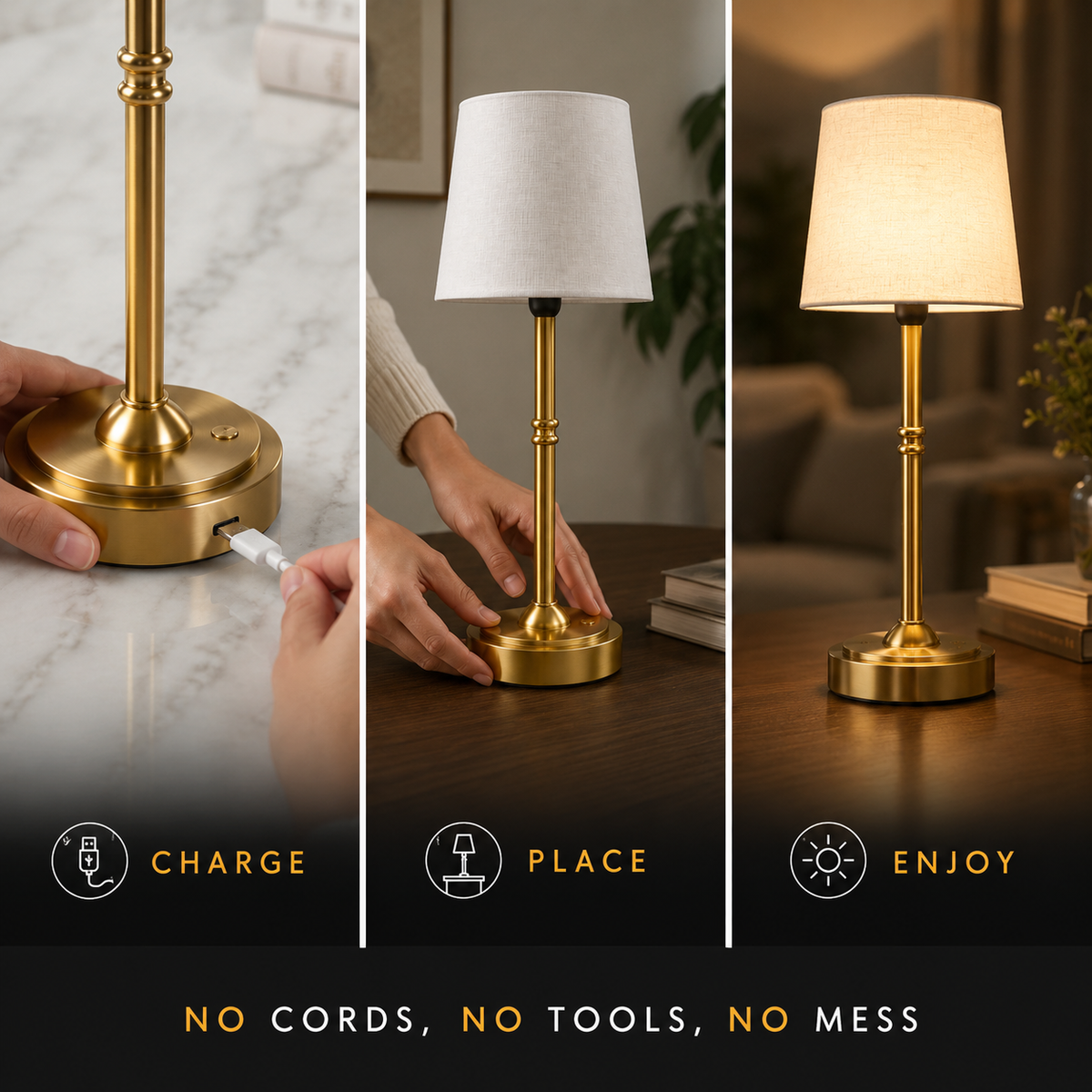 Table Lamp, Wireless Rechargeable Design, 48 Hour Operating Time, Touch Control 3