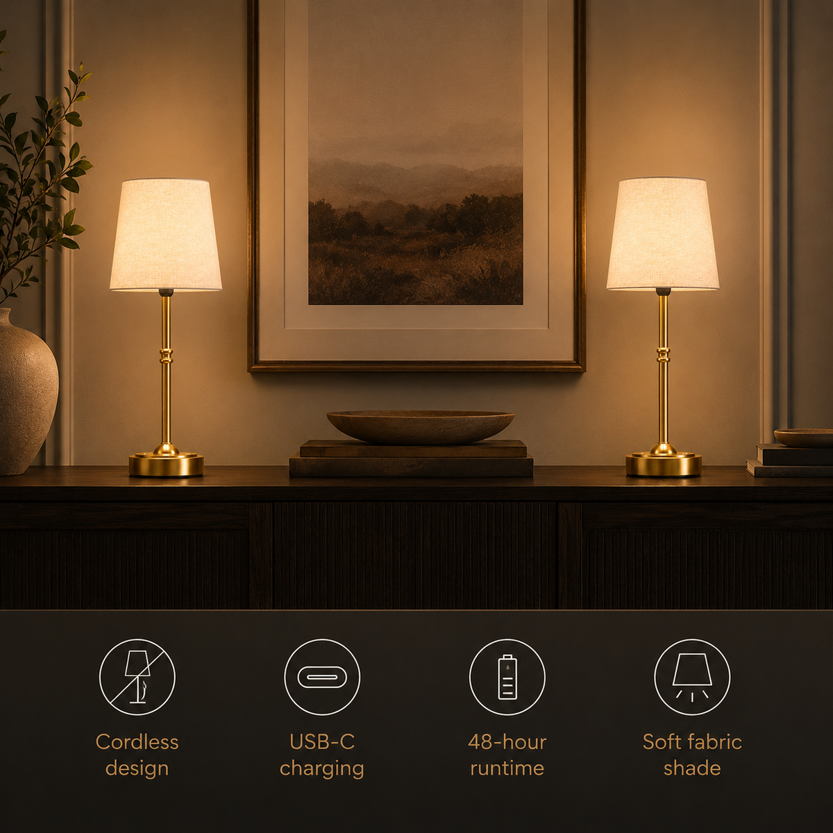 Table Lamp, Wireless Rechargeable Design, 48 Hour Operating Time, Touch Control 7