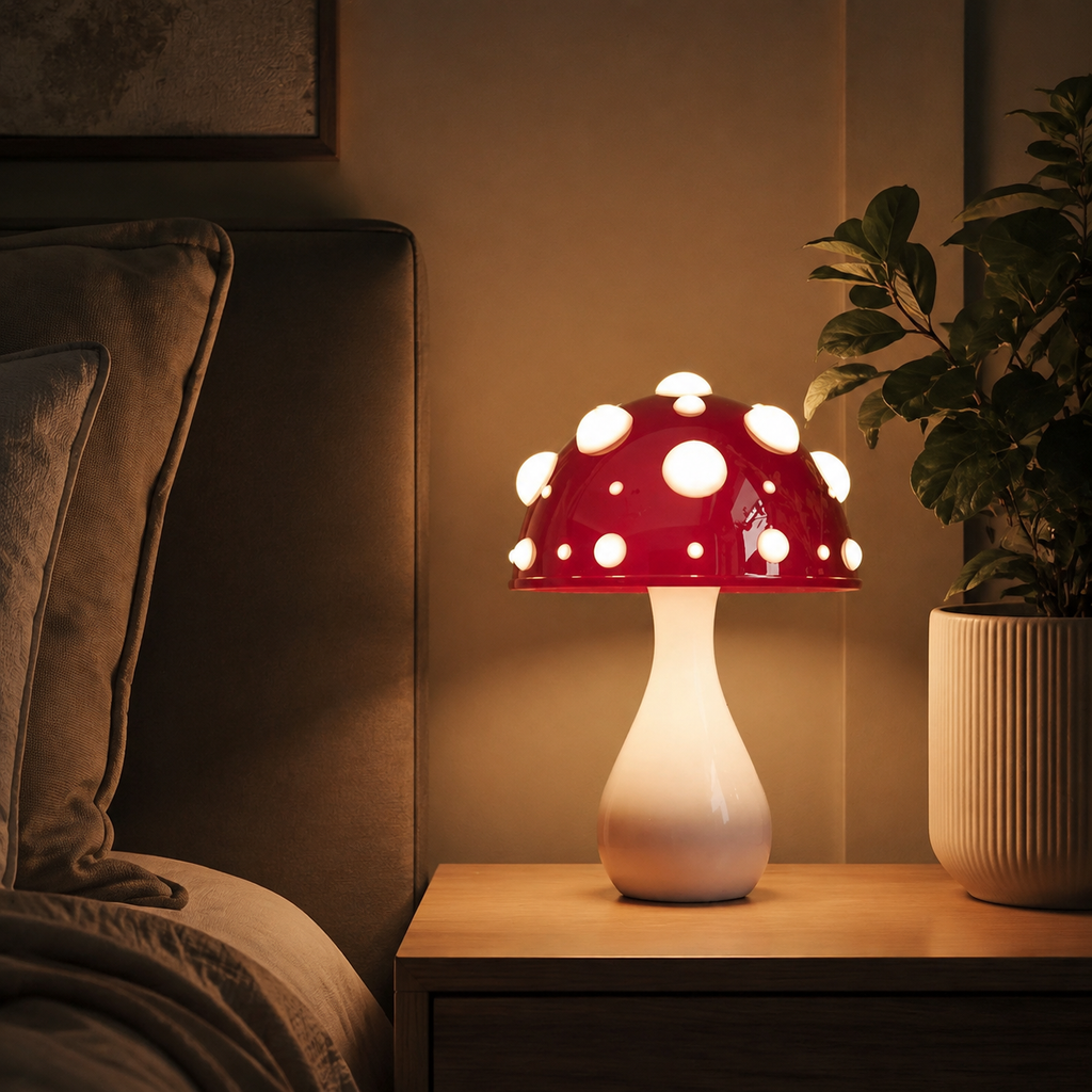 Table Lamp | Amanita Mushroom Design, Aluminum And Acrylic, Red And White 1