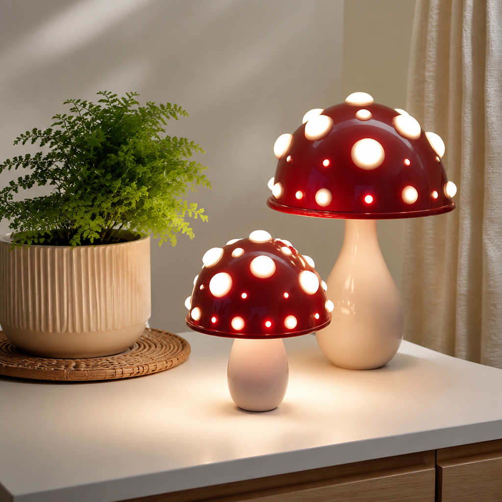 Table Lamp | Amanita Mushroom Design, Aluminum And Acrylic, Red And White 2