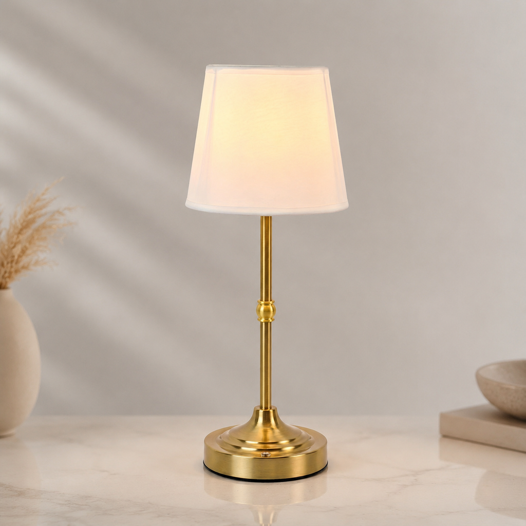 Table Lamp | Cordless Touch Dimmable LED, Metal And Fabric, Brushed Gold 3