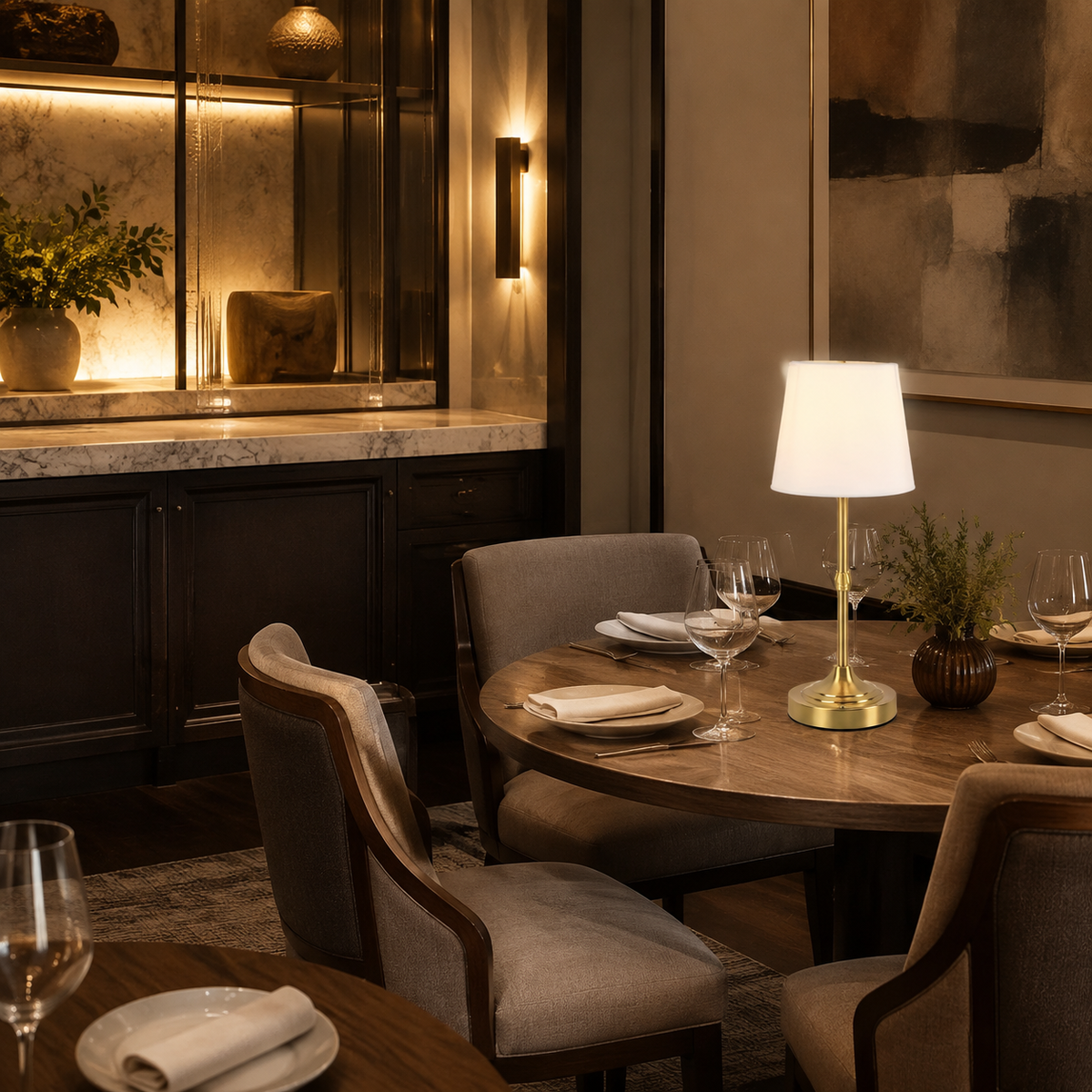 Table Lamp | Cordless Touch Dimmable LED, Metal And Fabric, Brushed Gold 5
