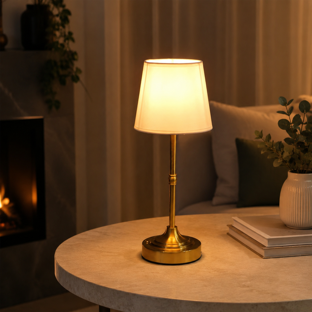 Table Lamp | Cordless Touch Dimmable LED, Metal And Fabric, Brushed Gold 6