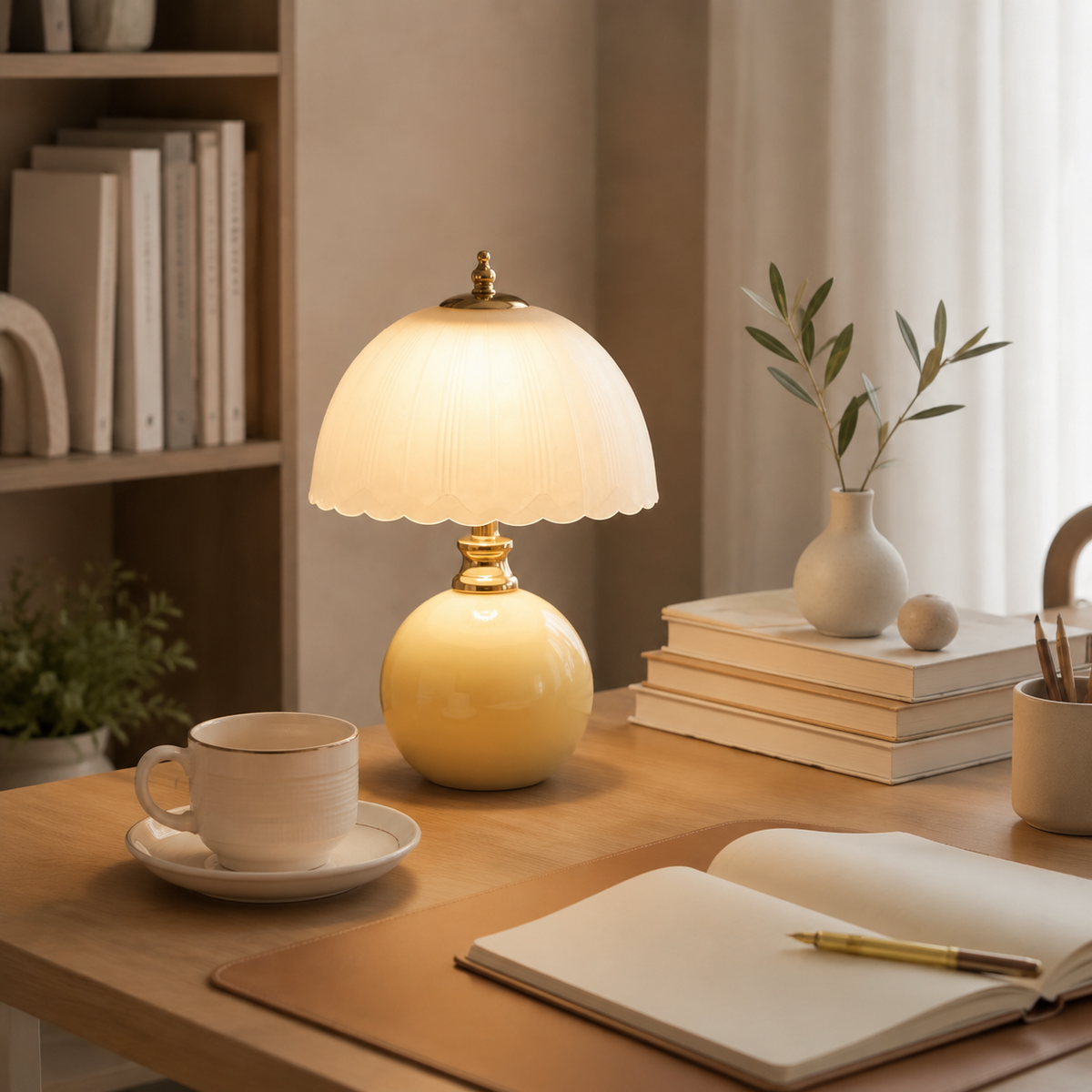 Table Lamp | Half Dome Ceramic Base And Glass Shade, Integrated LED, Pink 2