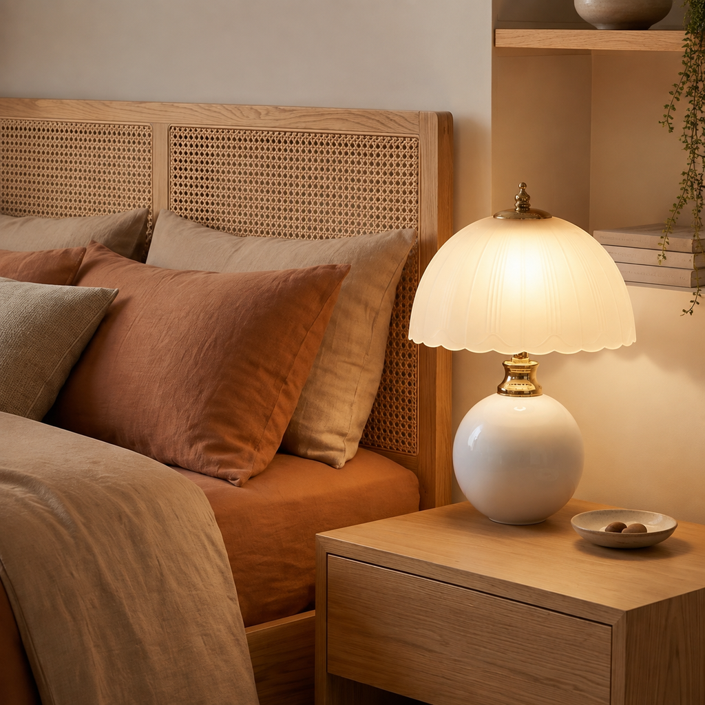 Table Lamp | Half Dome Ceramic Base And Glass Shade, Integrated LED, Pink 4